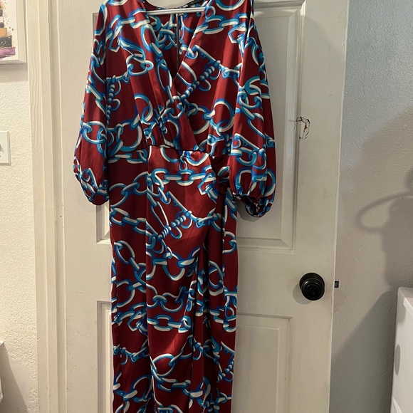 Zara Dresses & Skirts - Zara Red and Blue Chain Print Long Sleeve Dress